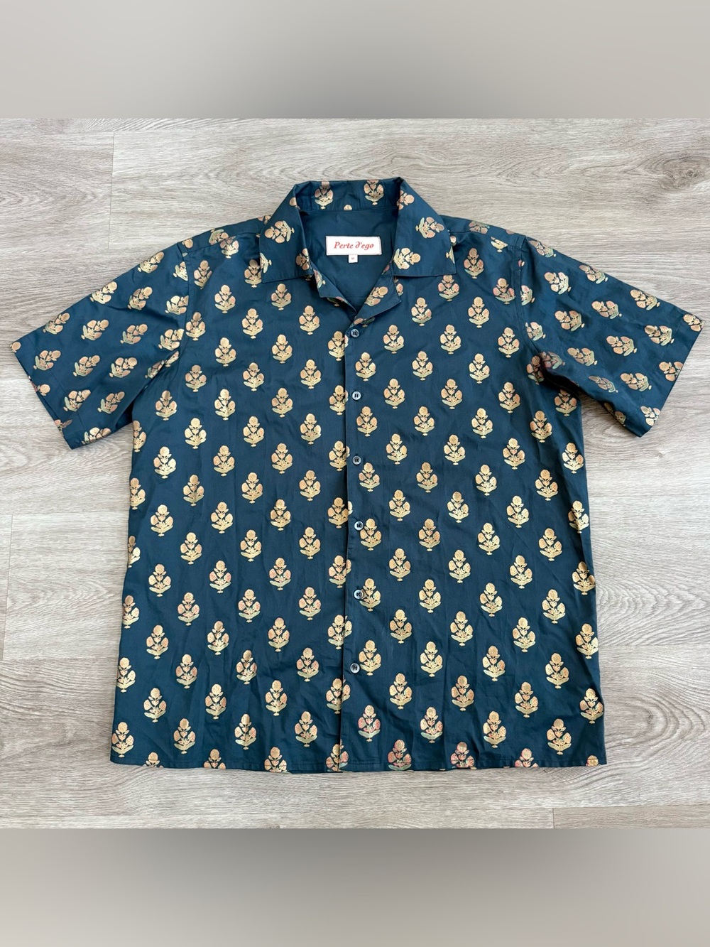Perte D'ego Cotton Floral Print Hawaiian Camp Cuba Button Shirt Mens Sz Medium